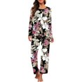 thumbnail image 1 of Women's Long Sleeve Sleepwear Soft Crew Neck Pyjama Set,Fp-big Leaf Pink, 1 of 5