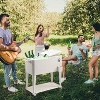 SalonMore 80 Quart Rolling Ice Chest on Wheels, Portable Patio Party Bar Drink Cooler Cart with Shelf White