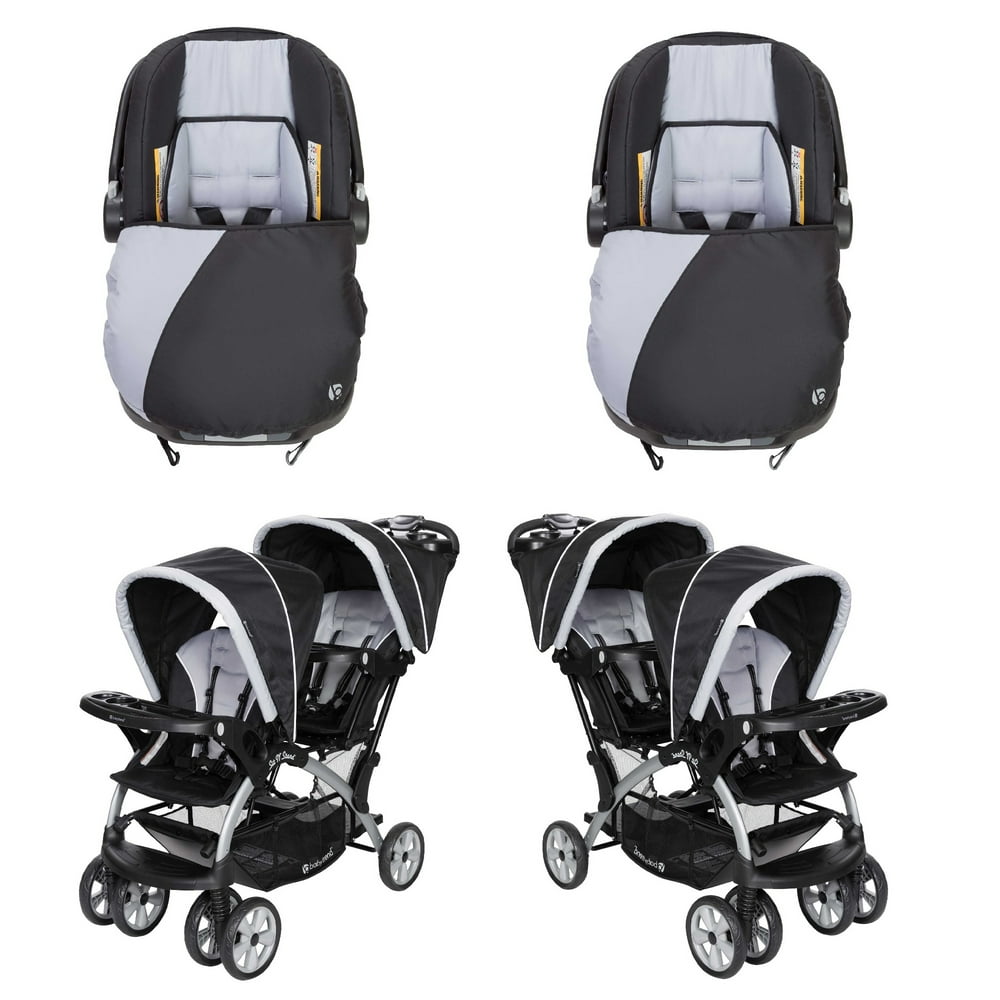 Baby Trend Infant Car Seat & Base (2 Pack) w/ 2 Seat Double Stroller (2