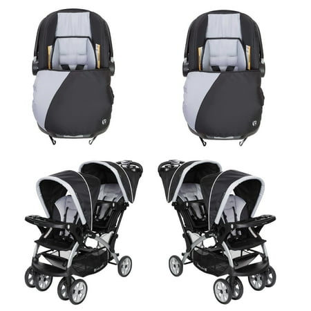 Baby Trend Infant Car Seat & Base (2 Pack) w/ 2 Seat Double Stroller (2 Pack)