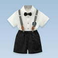 thumbnail image 2 of Moxiu Toddler Boy Gentleman Outfits Suspender Pants Set Baby Bow Tie Lapel Neck Overalls Short Sleeve Shirt Tops Shorts Set 2025 White,6 Years, 2 of 8