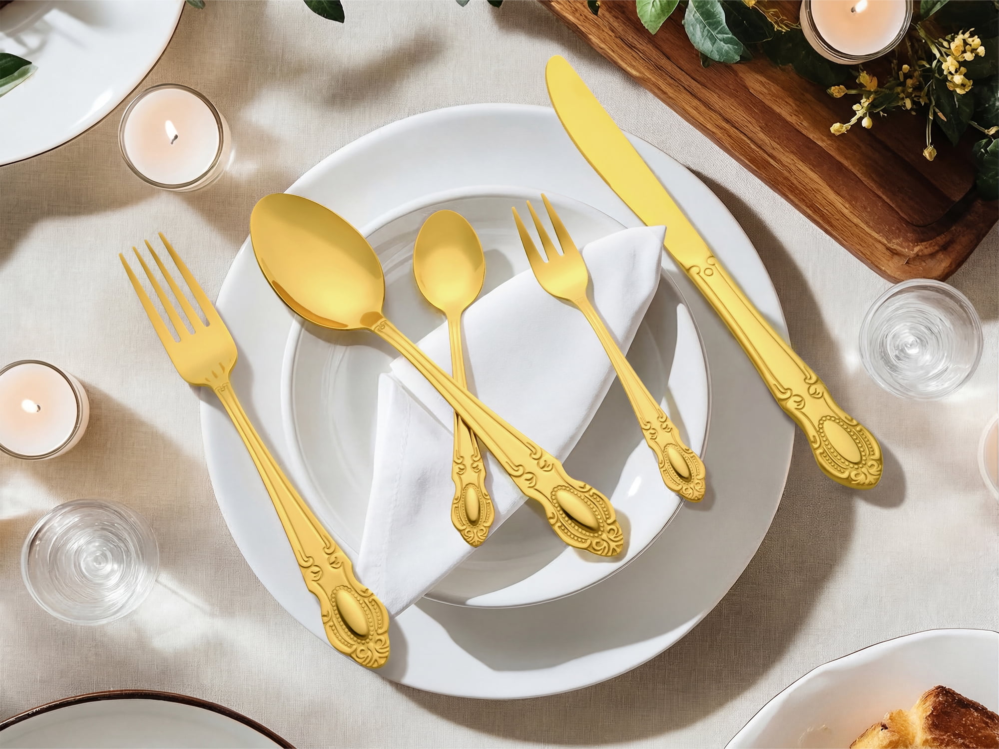 Unique Bargains 20 Piece Stainless Steel Flatware Set for Modern Cutlery Set Gold