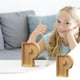 thumbnail image 2 of Lata de ahorro de madera con letras en inglés y cristal transparente., 2 of 6