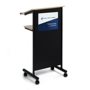 Audio-Visual Direct Lectern (45 H x 17 D x 23 L)- Modern Wood & Metal Podium Wheels -Beech/Black-