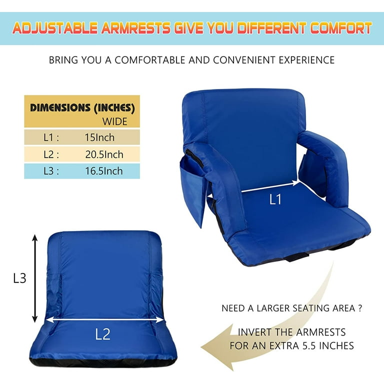 NALONE Folding Stadium Seat set of two 20.5 inch Wide Stadium Chairs for  Bleachers Portable with Back Supports Thick Padded Cushion Armrests  Reclining 