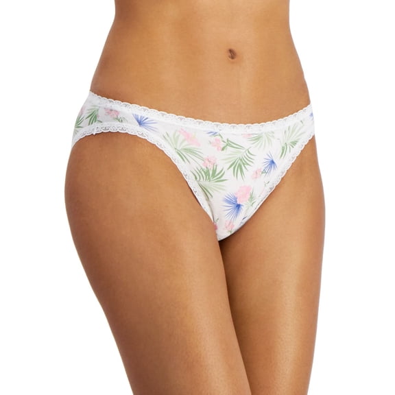 Jenni Women's Lace Trim Bikini Underwear, Tropical Floral, Size Medium