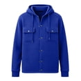 thumbnail image 4 of Generic Men's Hooded Snap Button Sweatshirt Jacket, Long Sleeve Casual Shacket With Flap Chest Pockets, Ribbed Cuffs Hem Drawstring Hood Fleece Outerwear Blue,M, 4 of 7