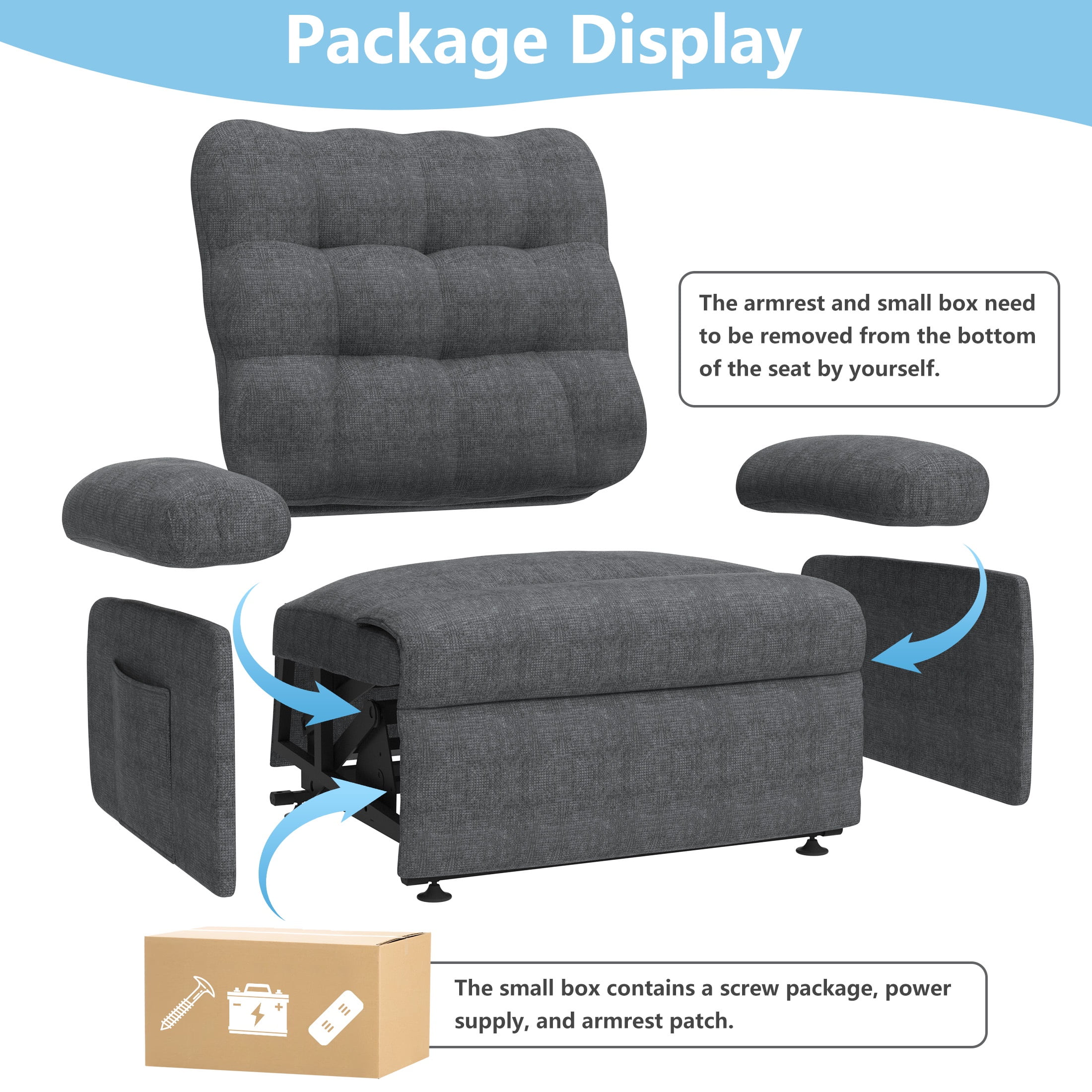 Electric Recliner Chair, Elderly Sofa with Side Pocket and Spacious Seat, Back adjustment from 105°to 145°, Remote Control, Heavy Duty Reclining Mechanism Recliner for Home, Gray