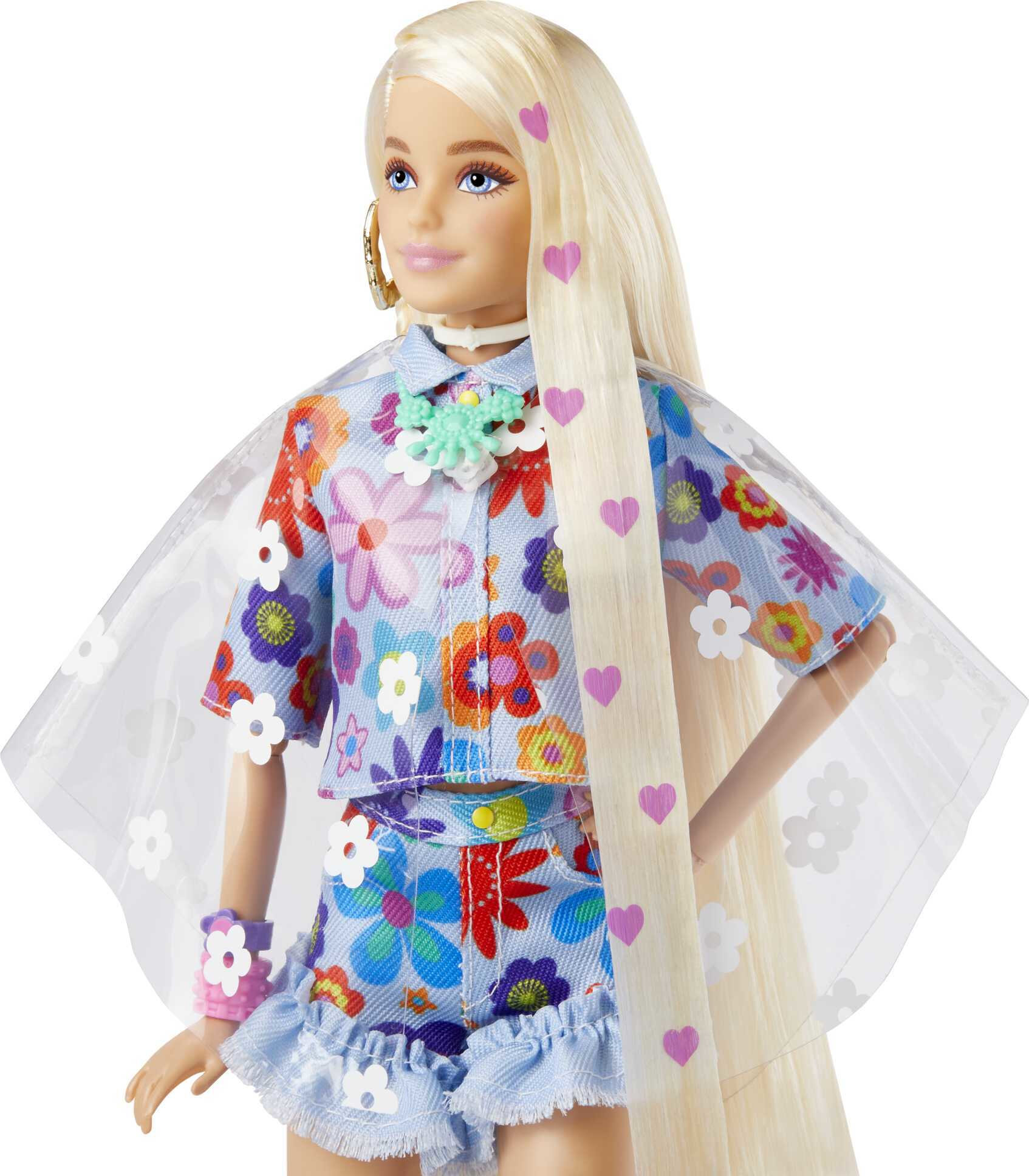 Barbie Extra Fashion Doll with Blonde Hair Dressed in Floral 2-Piece Outfit with Accessories & Pet - image 4 of 8
