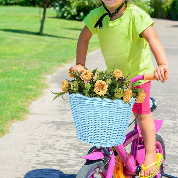 Kids Bike Handlebar Storage Basket Adjustable Basket Container for Children Balance Tricycle Stylish Woven Accessory Blue