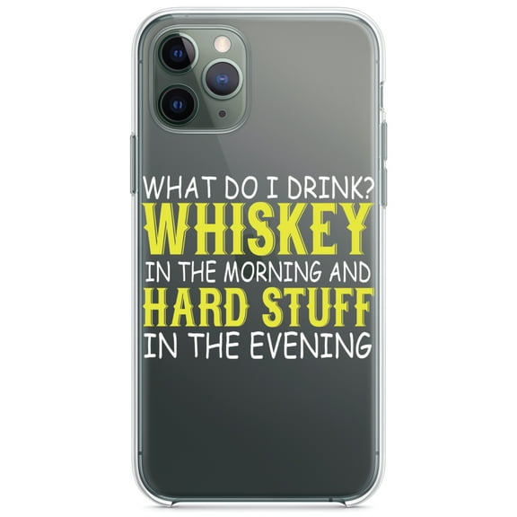 DistinctInk Clear Shockproof Hybrid Case for iPhone 11 Pro (5.8" Screen) - TPU Bumper Acrylic Back Tempered Glass Screen Protector - Whiskey in the Morning, Hard Stuff Evening