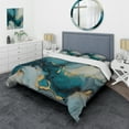 thumbnail image 1 of Designart "Infused Marble in Turquoise and Gold IV" Fractals Bedding Covert Set - Abstract Blue Modern Bed Set With 2 Shams, 1 of 6