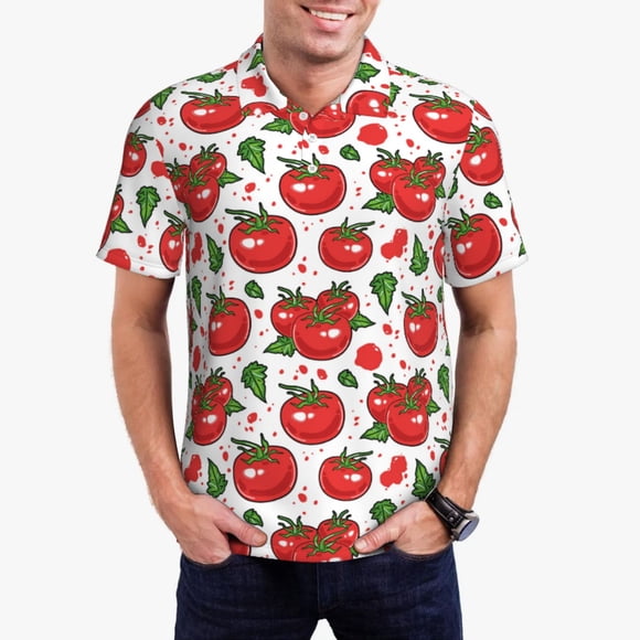 Saiise Hand Drawn Tomatoes Print Mens Golf Shirt Moisture Wicking Quick-Dry Print Performance Polo Shirts for Men-Medium