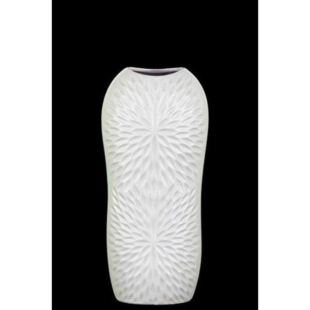 Ceramic Tall Engraved Leaf Design Half-Circle Vase, Small, White