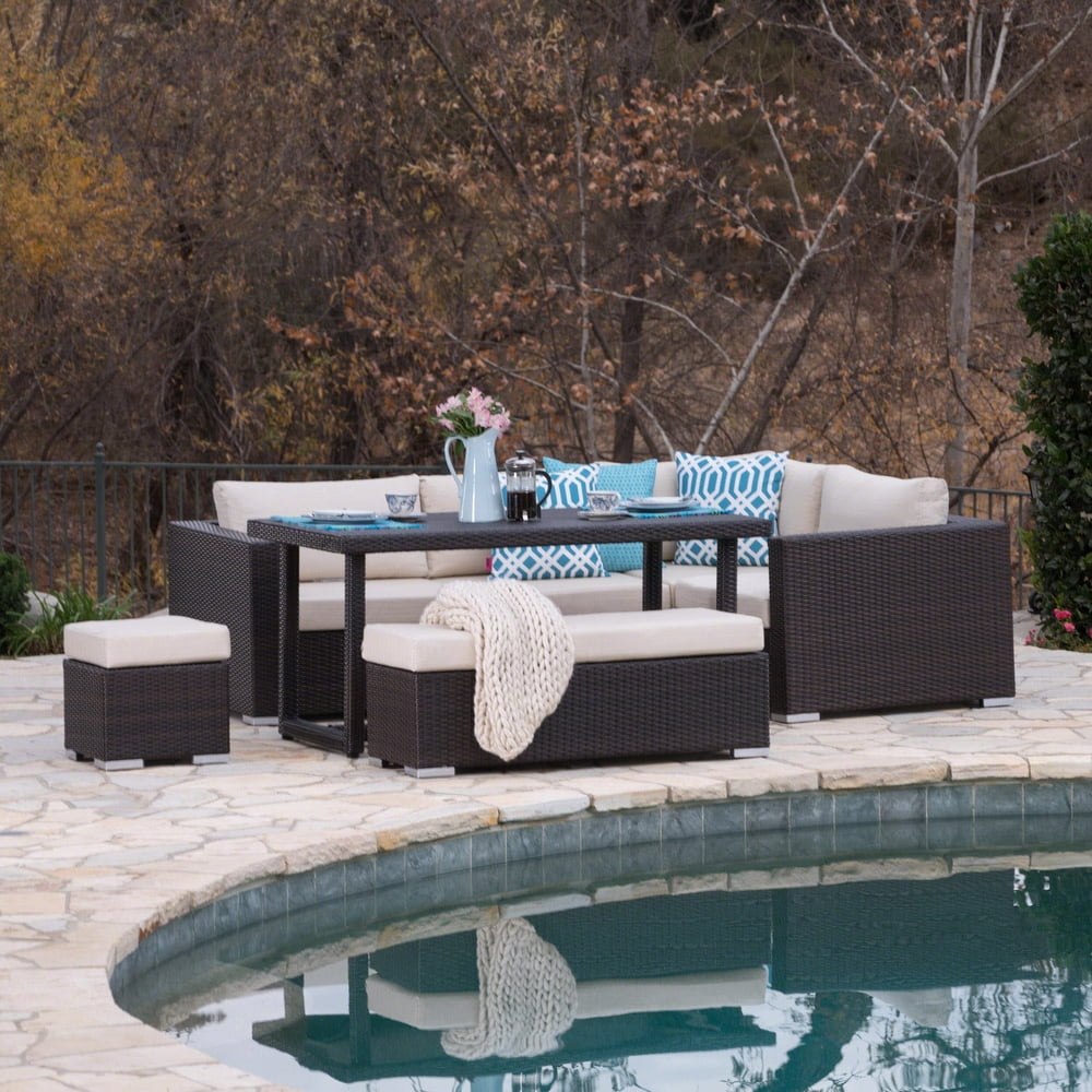Santa Maria Outdoor 7 Seater Multibrown Dining Sofa Set with Aluminum