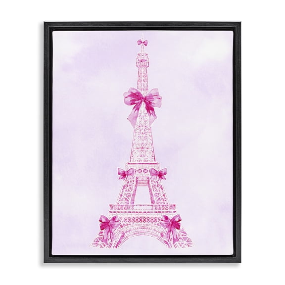 Stupell Industries Art Deco Ribbon Bedecked Eiffel Tower Black Floating Frame Canvas Art, 17 x 21, by Ziwei Li