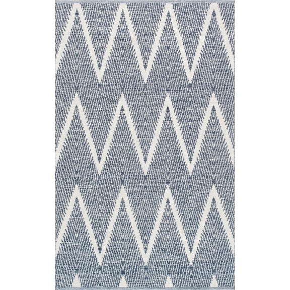 Pasargad Home Simplicity 8' x 10' Hand-Woven Cotton Navy/Ivory Rug - All Ages, Indoors