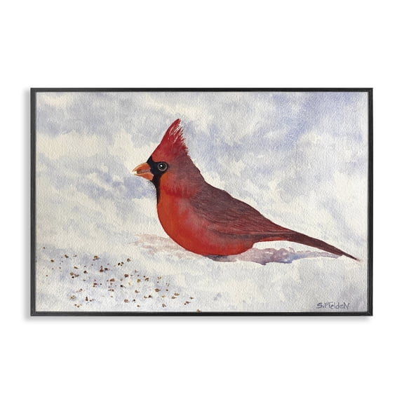 Stupell Industries Red Cardinal in Snow Animals Painting Black Framed Art Print Wall Art, 18 x 12