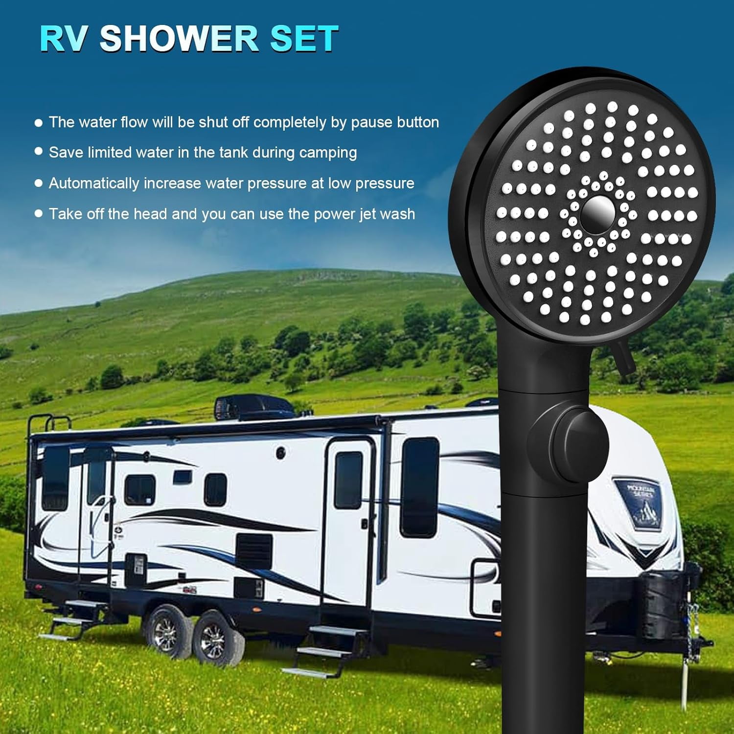SONGAUN RV Shower Head with Hose, High Pressure 5 Mode Shower head Replacement, Shower Head for RV/Campers, Travel Trailer, Motorhome for Water Saving