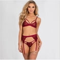 thumbnail image 2 of Ropa interior sexy de tres piezas con liga en la cadera con escote en V profundo, estilo europeo y americano, 2 of 6