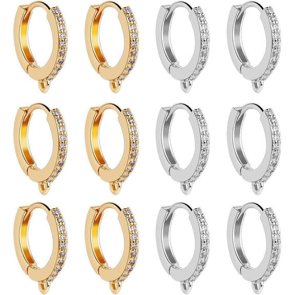 1 Box 12Pcs Round Leverback Hooks 18K Gold and Platinum Plated Brass Cubic Zirconia Huggie Hoop Earrings Findings 2 Colors French Ear Wires Hoops with Loop for DIY Jewelry Making
