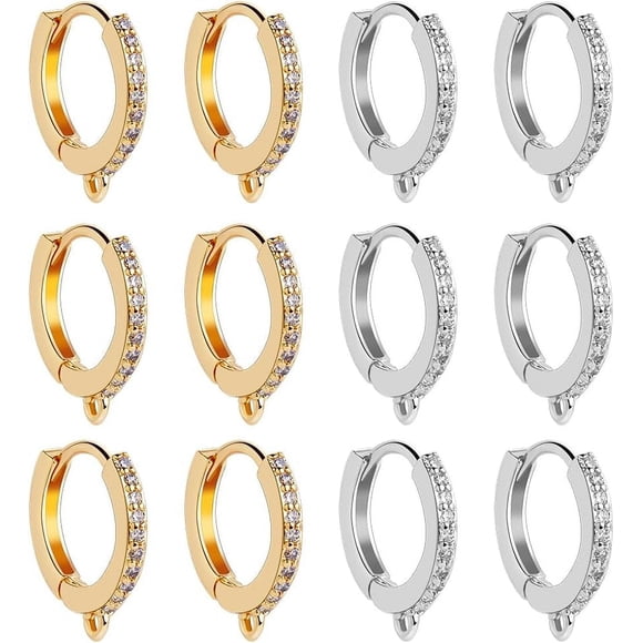 1 Box 12Pcs Round Leverback Hooks 18K Gold and Platinum Plated Brass Cubic Zirconia Huggie Hoop Earrings Findings 2 Colors French Ear Wires Hoops with Loop for DIY Jewelry Making