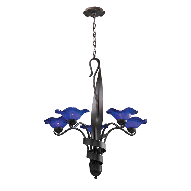 Elk Lighting Villa 5 Light Chandelier Cobalt Glass in Weathered Rust