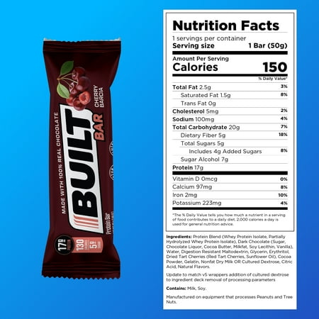 BUILT Bar Protein Bar, Gluten Free, Low Sugar, Cherry Barcia, 12 Ct Box