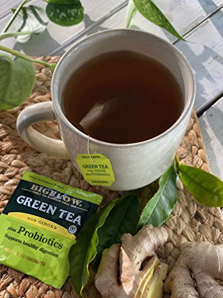 Bigelow Tea Green Tea with Ginger Plus Probiotics, Caffeinated, 18 Count, (Pack of 6), 108 Total Tea Bags