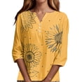 thumbnail image 2 of 3/4 Length Sleeve Womens Tops Casual V-Neck Button Down Blouse Ladies Shirts for Spring and Summer Fashion Outfit Gold 3XL, 2 of 5