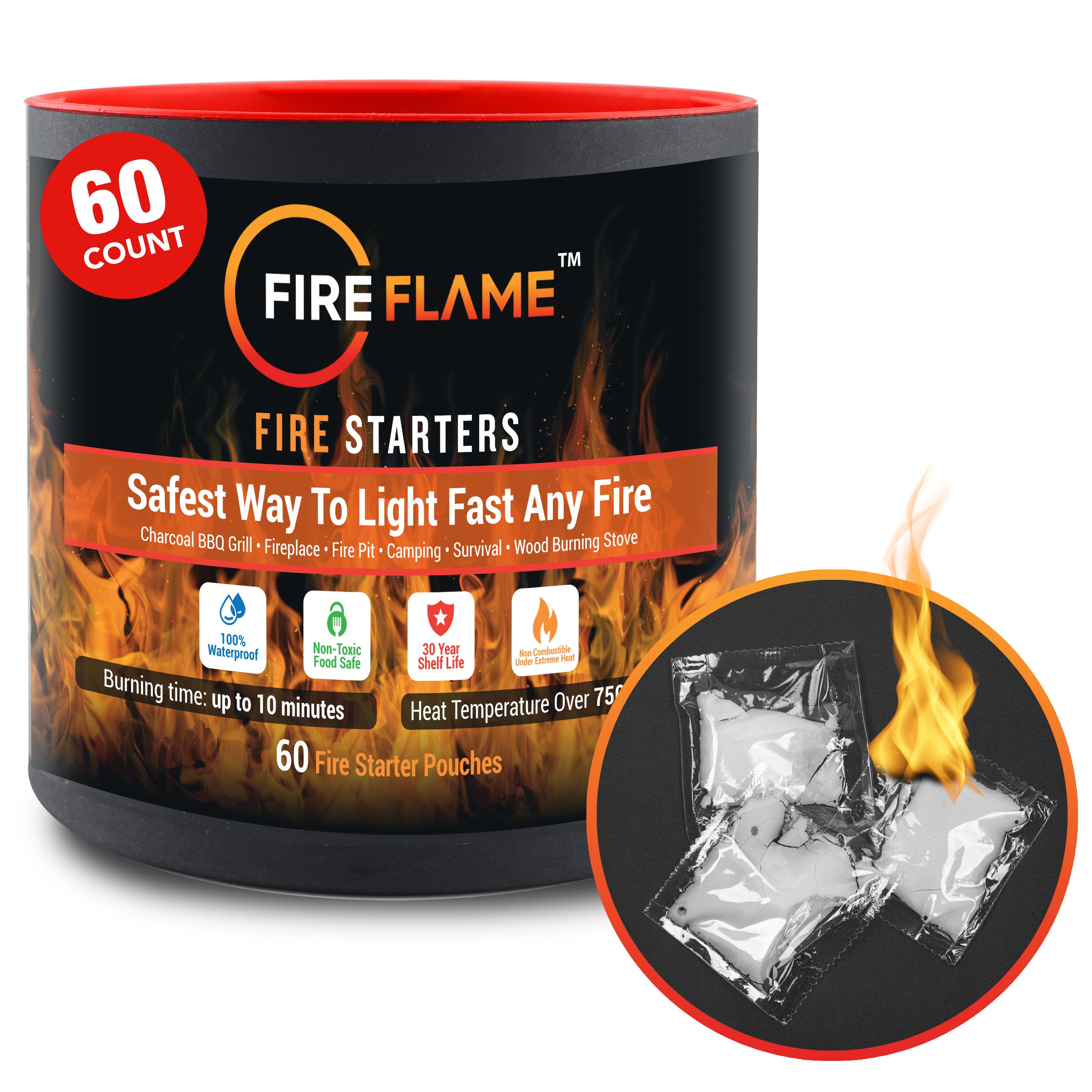 NATURAL Odourless Natural Firelighters for Home Fires & BBQ's Flamers Flame 