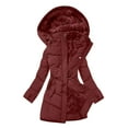thumbnail image 2 of Winter Coats for Women Puffer Jacket Womens New Solid Color Long-sleeved Hooded Fashion Cotton-padded Jacket, 2 of 6
