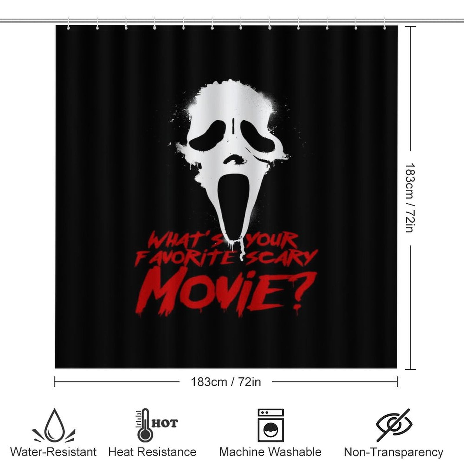 4 Pcs Horror Movie Scream Ghost Face Shower Curtain Sets with Non-Slip Rugs, Toilet Lid Cover and Bath Mat,Cartoon Waterproof Shower Curtain with 12 Hooks, Bathroom Decor Sets, 72" x 72"