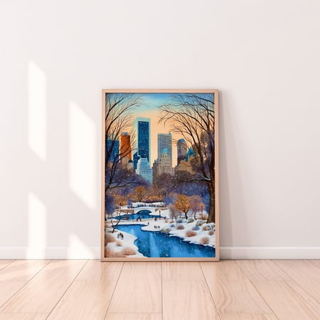 Central Park Winter Snow Scene New York Home Wall Decor, Unframed Paper Poster 8x10in