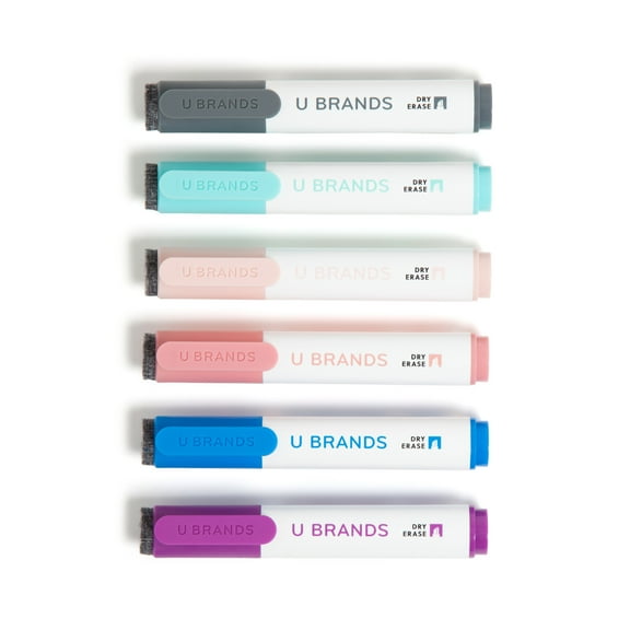 U Brands Dry Erase Markers, 6 Count, Assorted Colors, Low-Odor, Chisel (5 mm) Tip