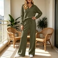 thumbnail image 5 of Ynynloco Women's 2 Piece Sets Outfits Soft Casual Long Sleeve Sweatsuits Lapel Top and Wide Leg Pants Matching Sets, 5 of 8