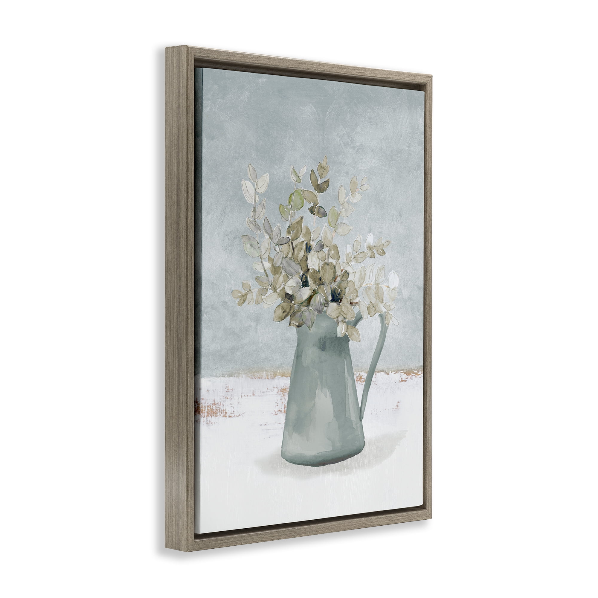 Stupell Industries Blue Botanical Arrangement Brown Framed Floater Canvas Wall Art, design by Lanie Loreth