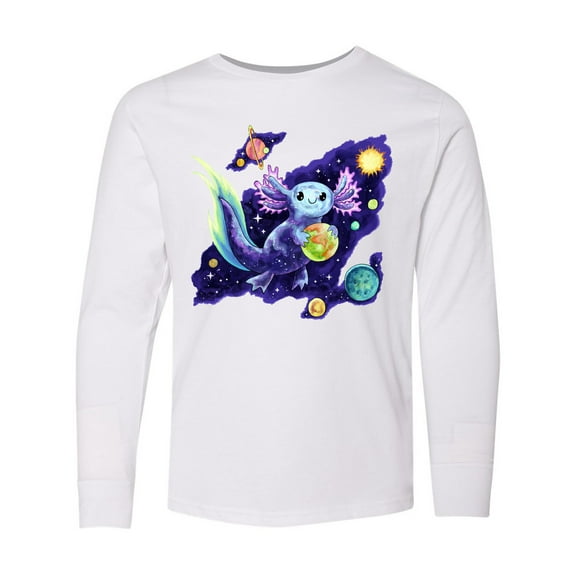 Inktastic Galaxolotl Cute Purple Space Axolotl Galaxy Design Long Sleeve Youth T-Shirt
