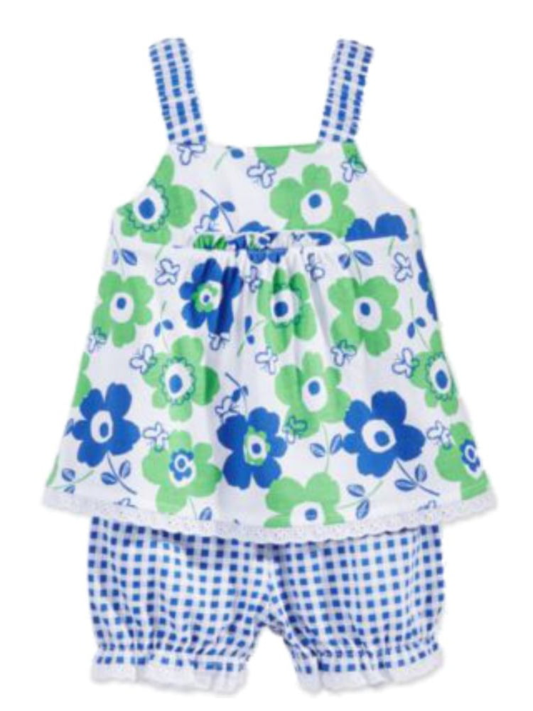 First Impressions Infant Girls 2 PC Flower Shirt & Blue Check Bloomers Set  3-6m - Walmart.com