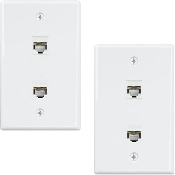 2 Pack 2 Port Ethernet Wall Plate, Cat6 Female to Female Wall Jack RJ45 Inline Coupler Wall Outlet, White