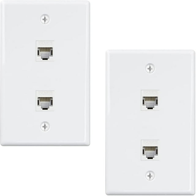 2 Pack 2 Port Ethernet Wall Plate, Cat6 Female to Female Wall Jack RJ45 Inline Coupler Wall Outlet, White