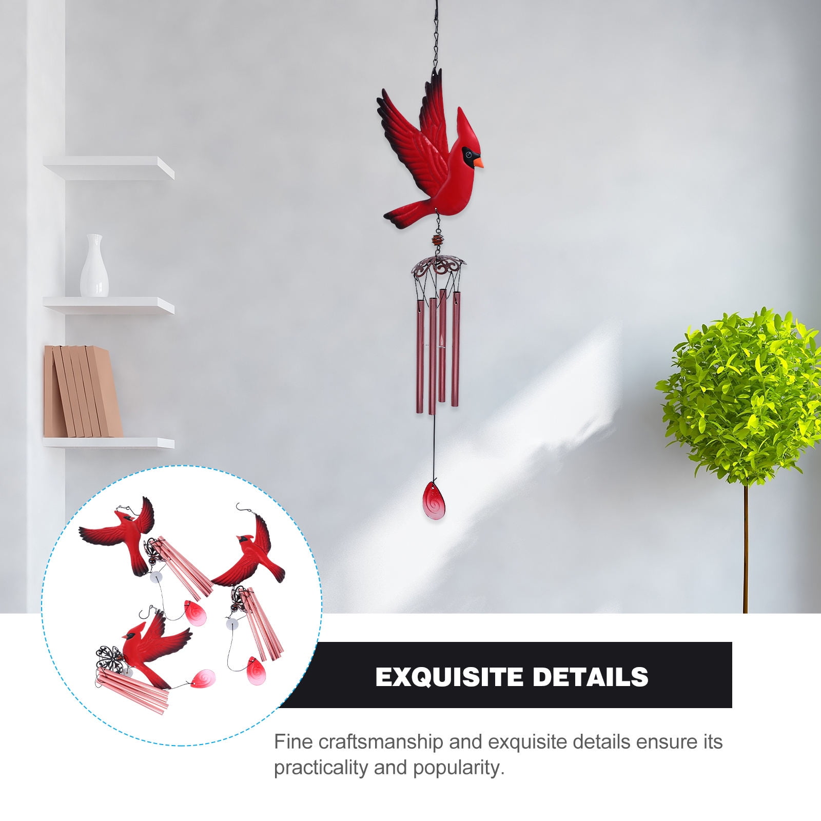 FELTECHELECTR 3-Pack Iron Red Courtyard Wind Chimes, Stylish Outdoor Garden Decor for Patio and Porch