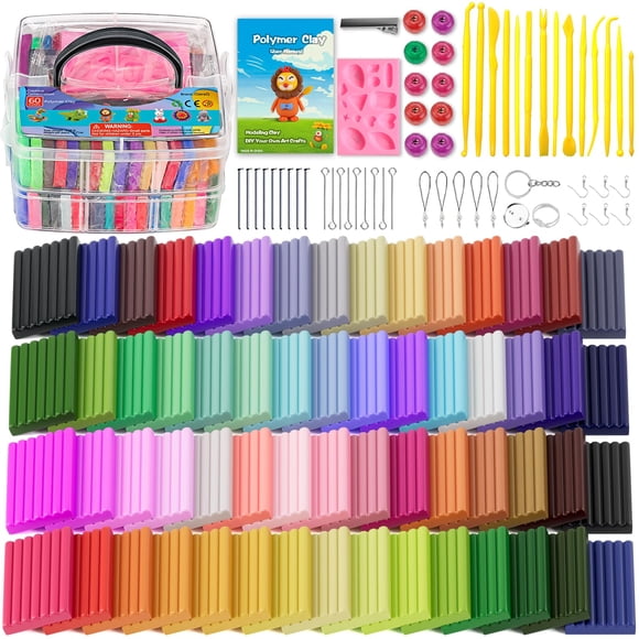 Kit básico de arcilla polimérica CiaraQ, 60 colores, 1,47 kg, con herramientas