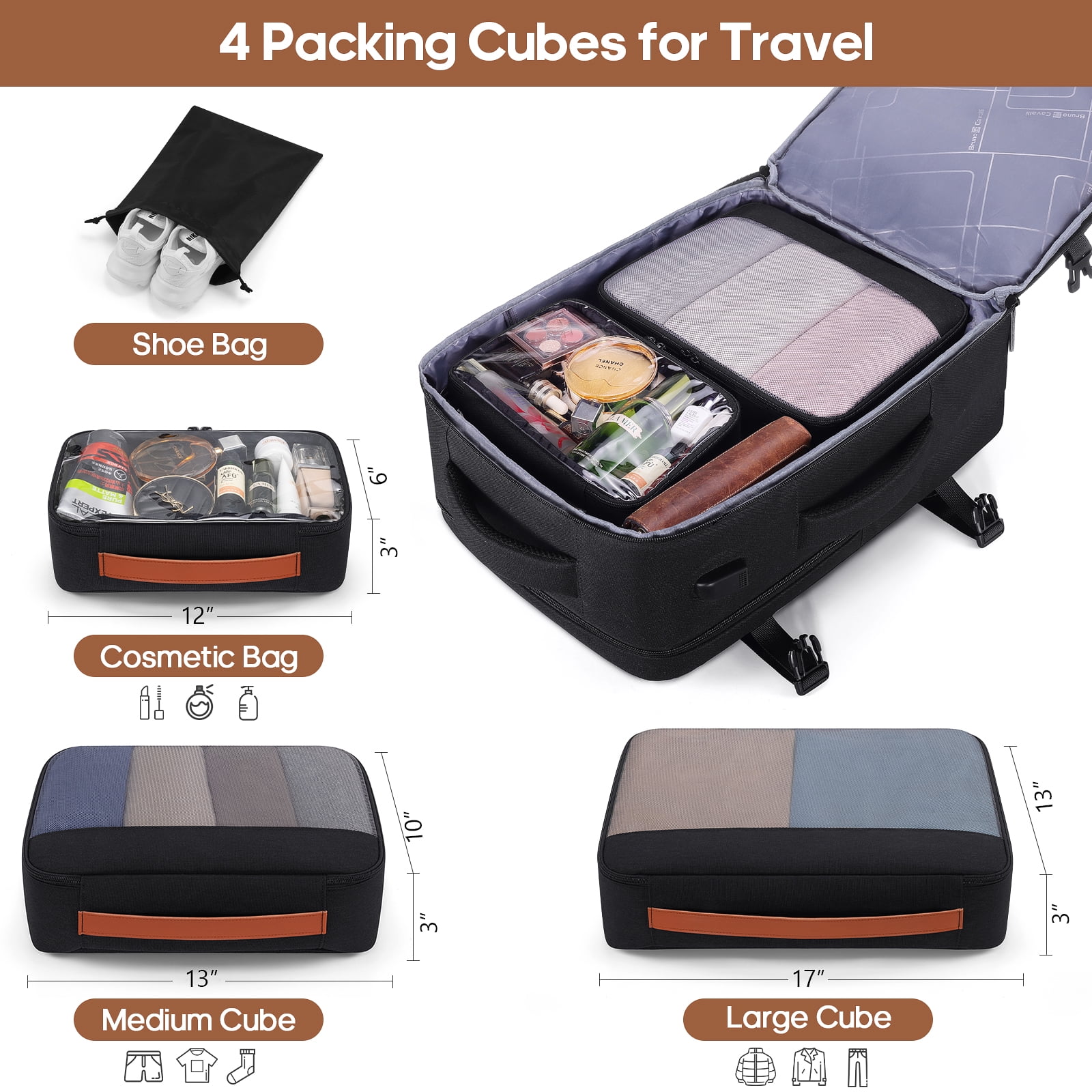 UKEIN Travel Backpack for Men & Women Carry On Backpack Flight Approved 40L Waterproof Anti-Theft Personal Item Backpack with Packing Cubes and Shoe Pocket