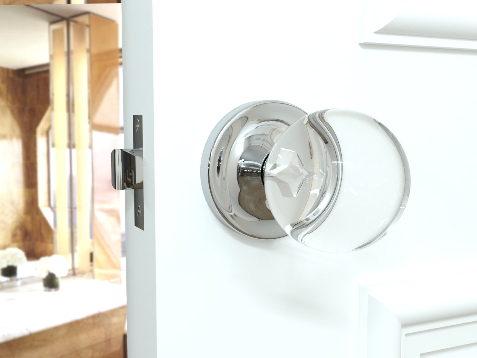 Passage Round Ball Crystal Door Knobs Polished Chrome Round Rosette
