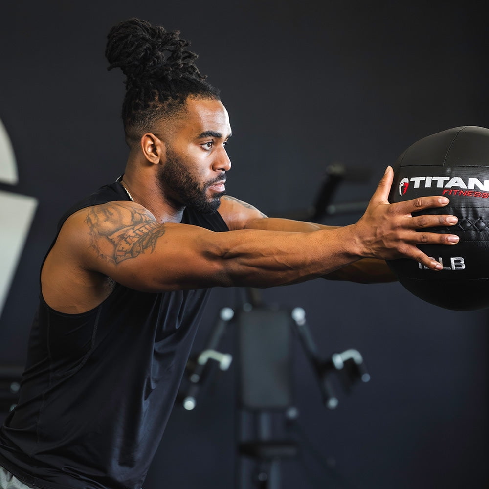 Titan Fitness 12 LB Composite Wall Ball, Soft Shell Poly-Composite Laminate Cross Texture