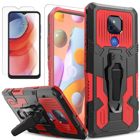 Motorola Moto G Play Case, Dual Layers [Combo Holster] And Built-In Kickstand Bundled with [Temerped Glass Screen Protector] Hybird Shockproof (Black)