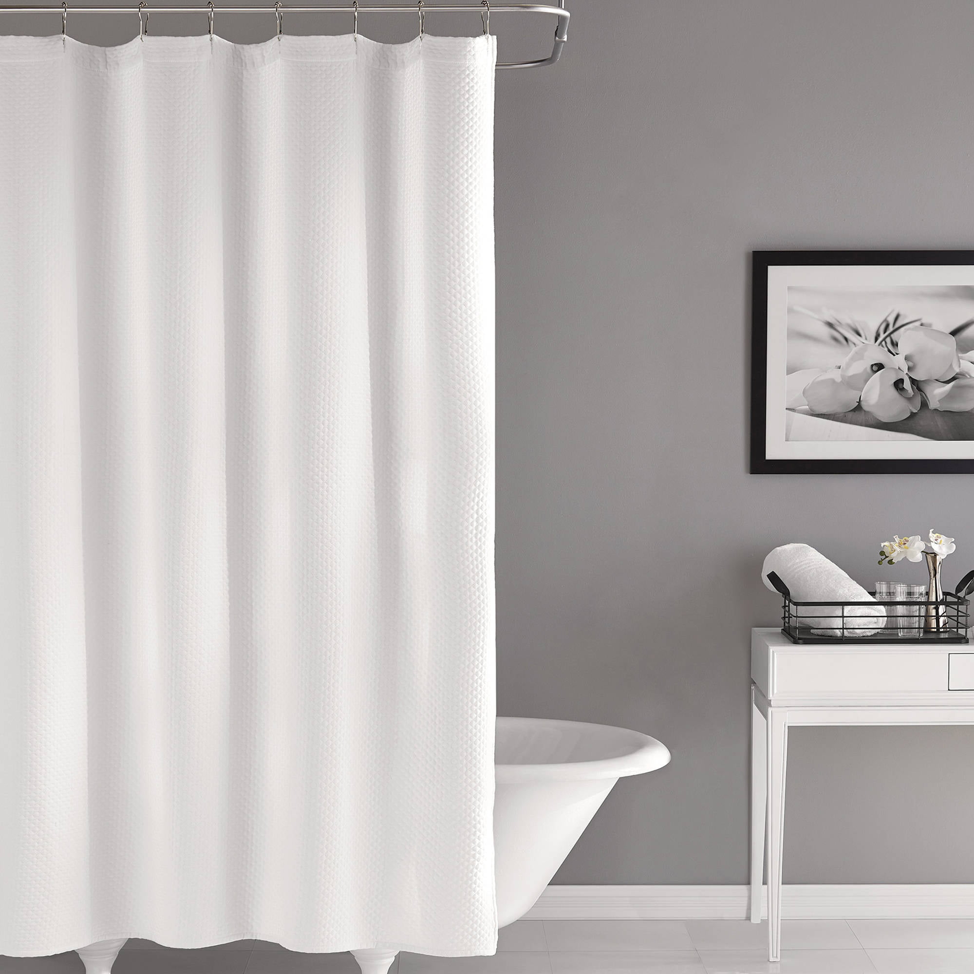 Hotel Style Matelasse Shower Curtain 1, White Diamond Matelasse Shower Curtain