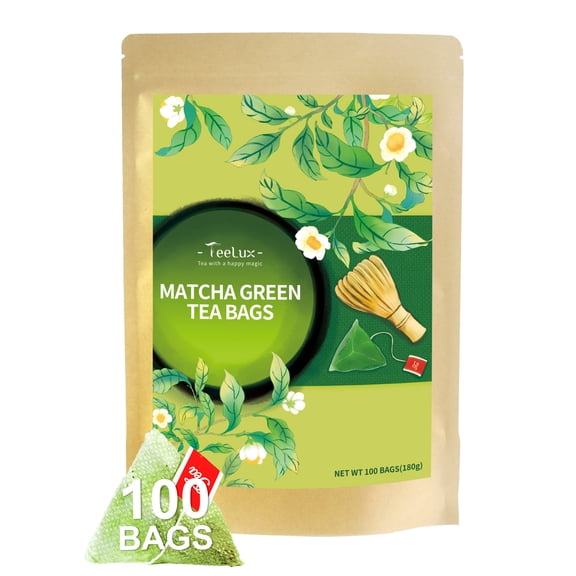 TeeLux Matcha Green Tea Bags, Classic Premium Matcha   Sencha Green Tea, Super Antioxidant, Zero Calories, 100 Count