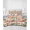 thumbnail image 2 of Quilts Twin Size Bedding Set, Strawberry Lightweight Quilted Comforter, Fruits Green Palm Leaves Red Striped Soft Reversible Bedspread Coverlet with Pillow Covers for All Season, 68" x 86", 2 of 7